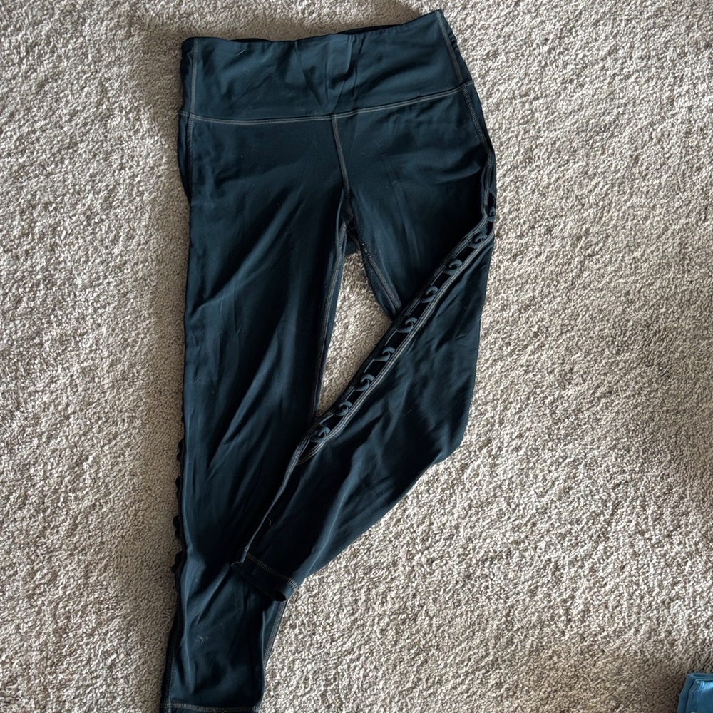 Teal Lace-Up Side Athletic Leggings